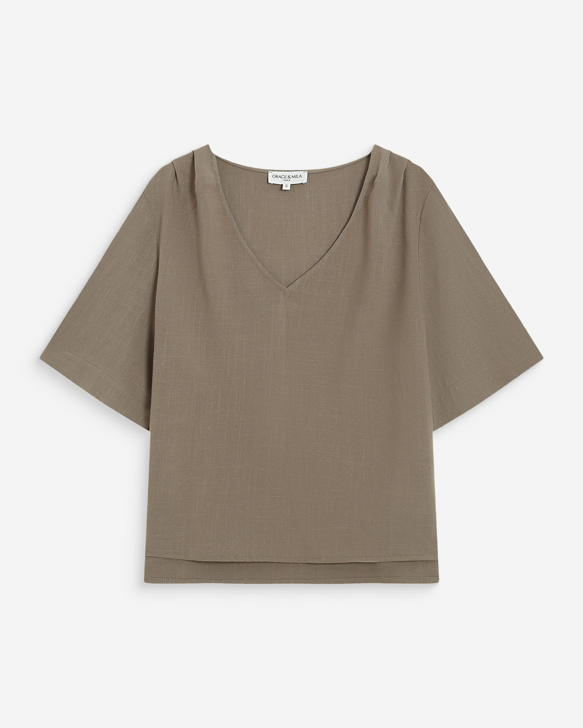 Fluid short-sleeve V-neck top kaki Violon
