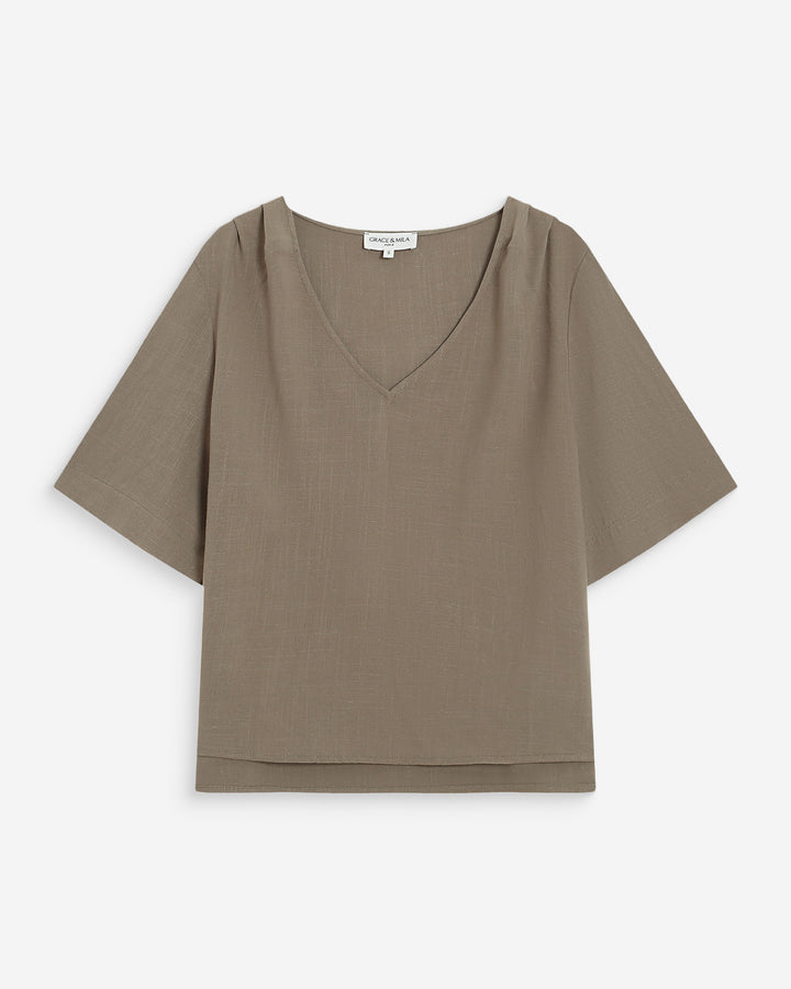 Fluid short-sleeve V-neck top kaki Violon