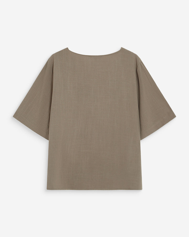 Fluid short-sleeve V-neck top kaki Violon