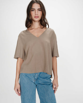 Fluid short-sleeve V-neck top kaki Violon