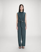 Fitted cotton shirt with tie front emeraude Vero