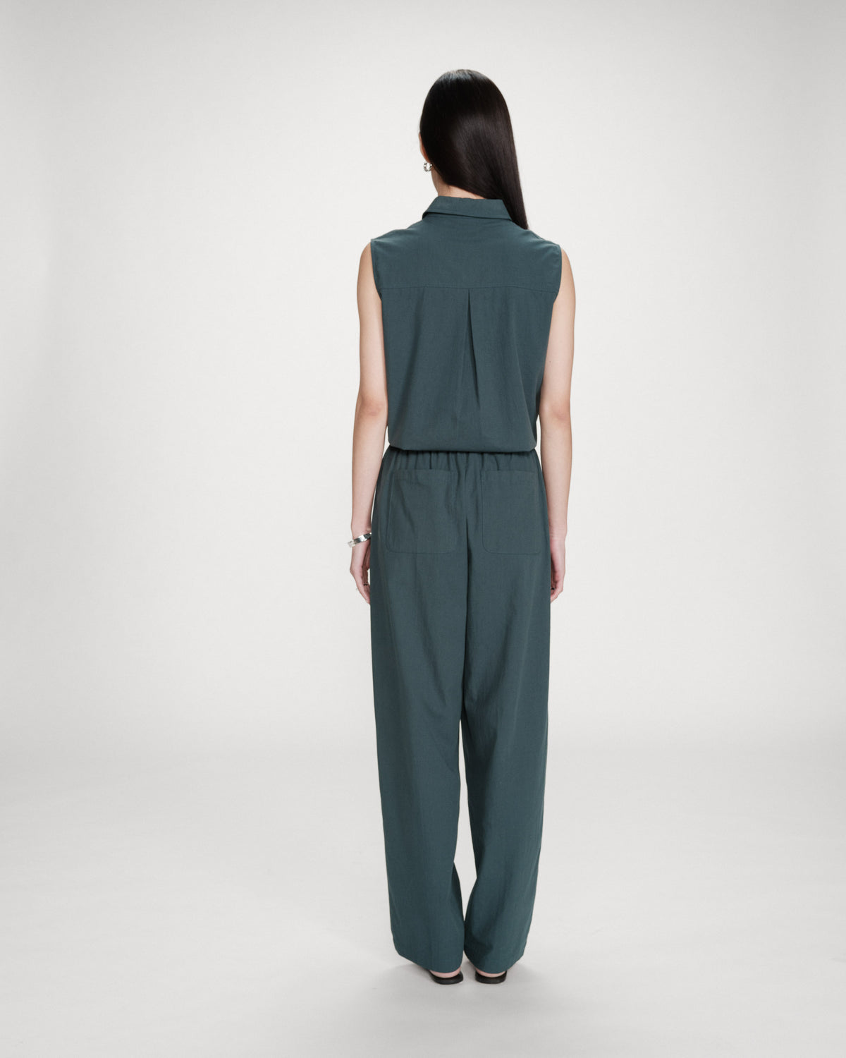 Fitted cotton shirt with tie front emeraude Vero