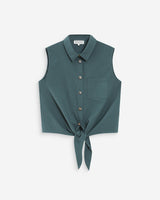 Fitted cotton shirt with tie front emeraude Vero