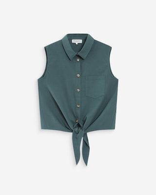 Fitted cotton shirt with tie front emeraude Vero