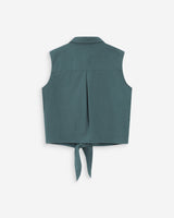 Fitted cotton shirt with tie front emeraude Vero