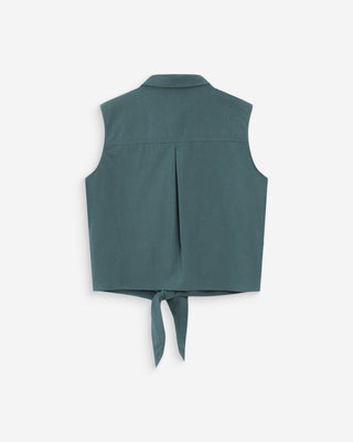 Fitted cotton shirt with tie front emeraude Vero
