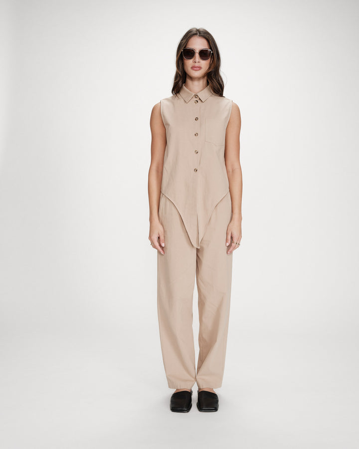Chemise cintrée en coton à nouer devant sable Vero