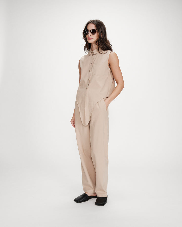 Chemise cintrée en coton à nouer devant sable Vero