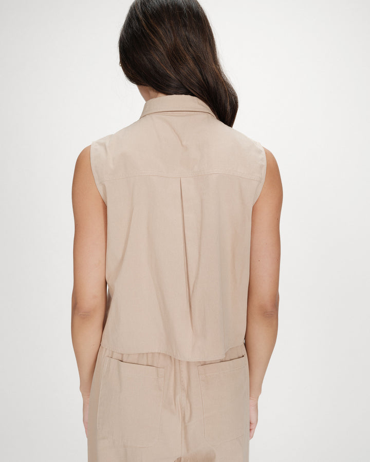 Chemise cintrée en coton à nouer devant sable Vero