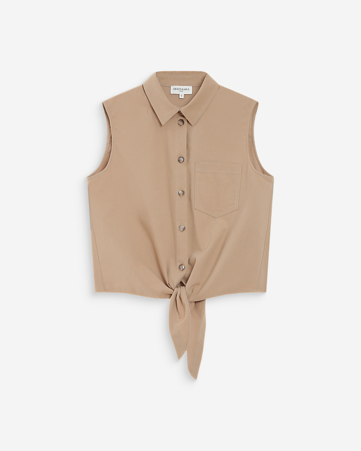 Chemise cintrée en coton à nouer devant sable Vero