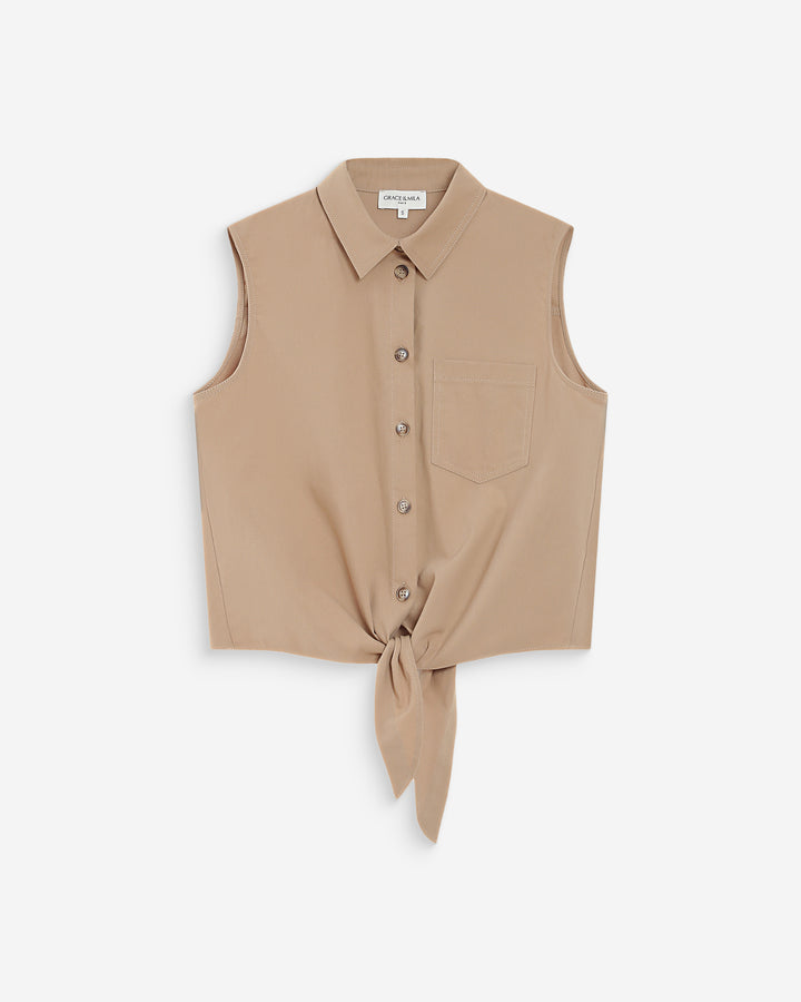 Chemise cintrée en coton à nouer devant sable Vero