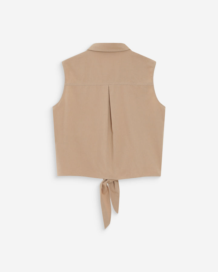 Chemise cintrée en coton à nouer devant sable Vero