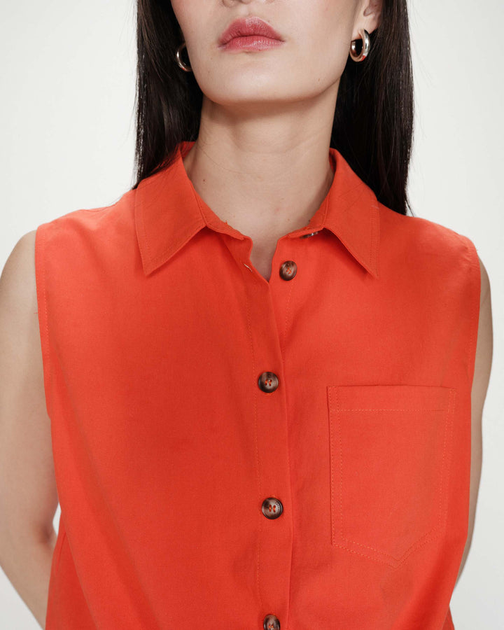 Fitted cotton shirt with tie front sanguine Vero