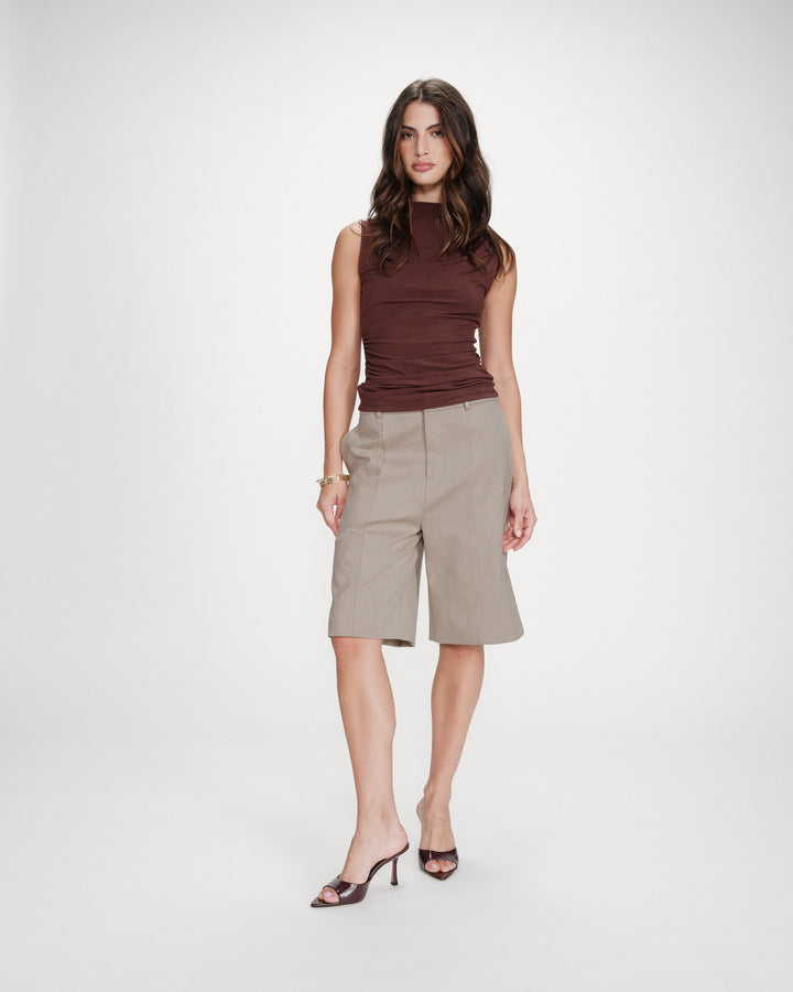 Draped sleeveless high-neck top chocolat Valley