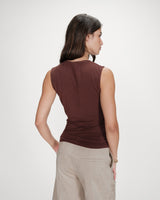 Draped sleeveless high-neck top chocolat Valley
