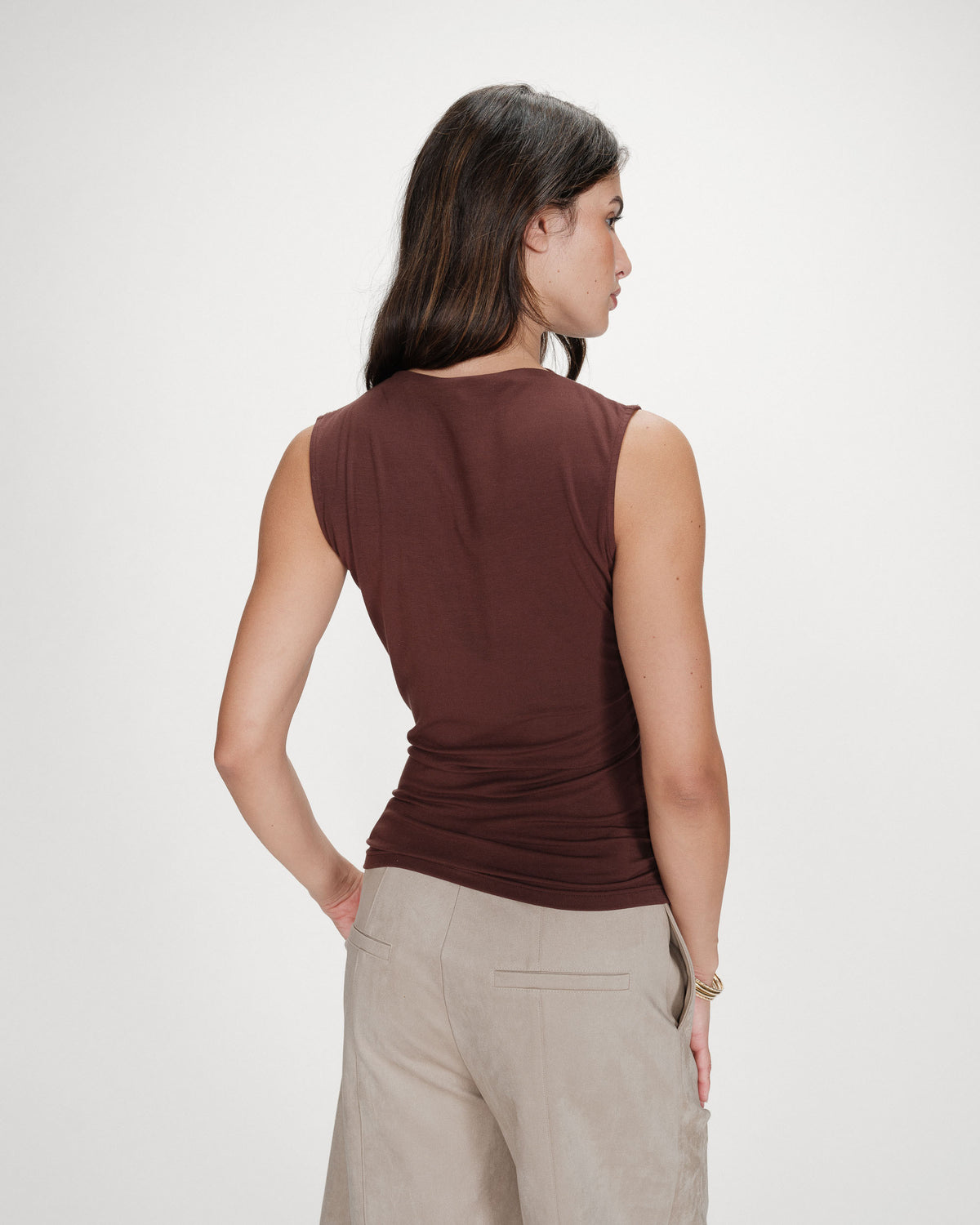 Draped sleeveless high-neck top chocolat Valley