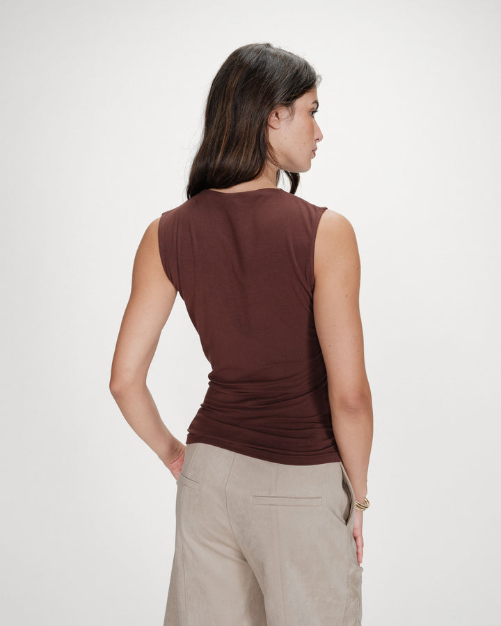 Draped sleeveless high-neck top chocolat Valley