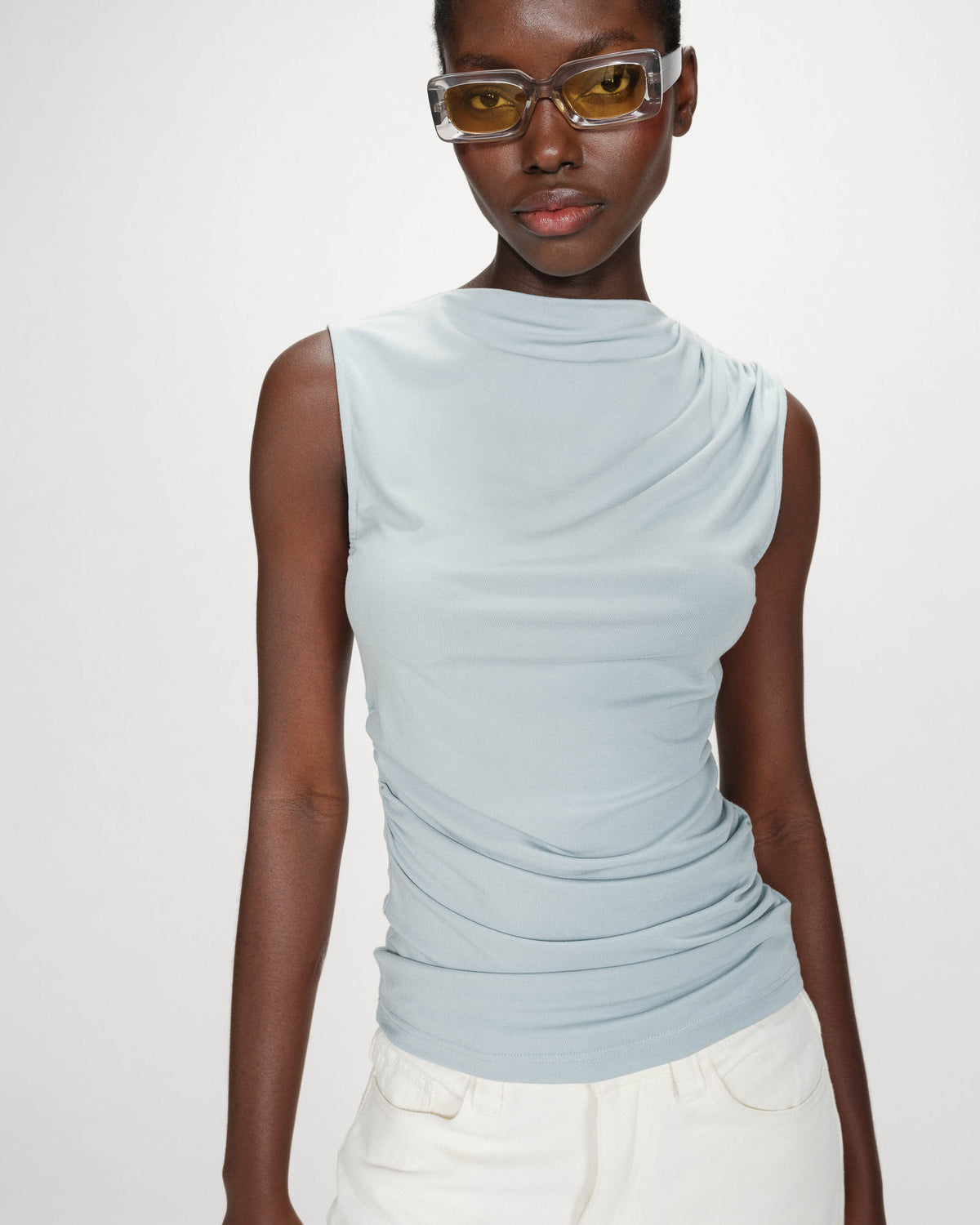 Draped sleeveless high-neck top ciel Valley