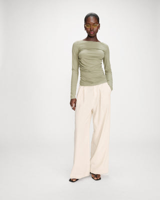 Top manches longues drapé col bateau sauge Valeda
