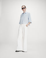 Chemise courte à rayures manches 3/4 ciel Voice
