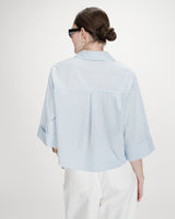 Chemise courte à rayures manches 3/4 ciel Voice
