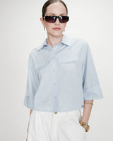 Chemise courte à rayures manches 3/4 ciel Voice