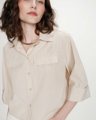 Chemise courte à rayures manches 3/4 sable Voice
