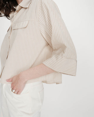 Chemise courte à rayures manches 3/4 sable Voice