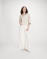 Chemise courte à rayures manches 3/4 sable Voice