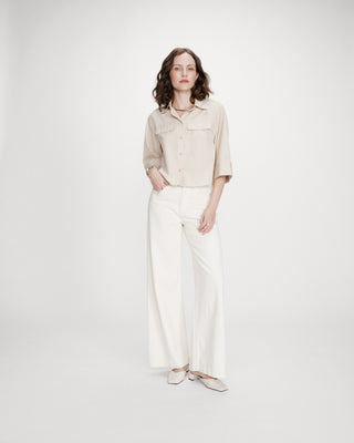 Chemise courte à rayures manches 3/4 sable Voice