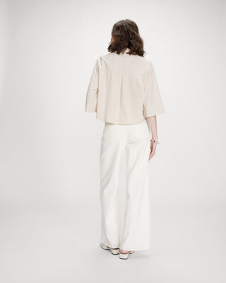 Chemise courte à rayures manches 3/4 sable Voice