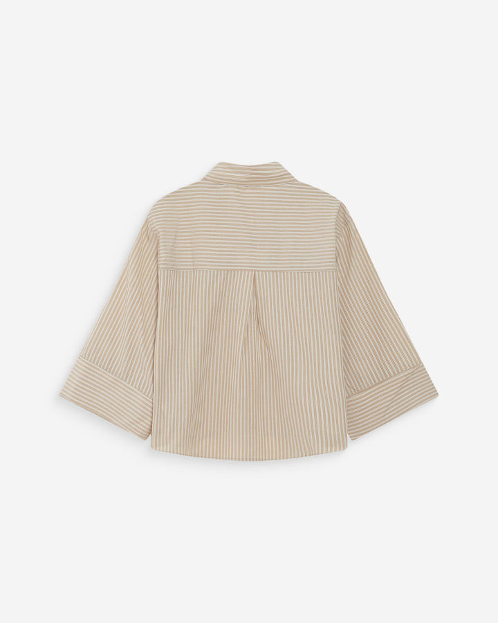 Chemise courte à rayures manches 3/4 sable Voice