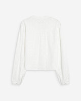 Blouse broderie anglaise col mao en coton ivoire Vandita