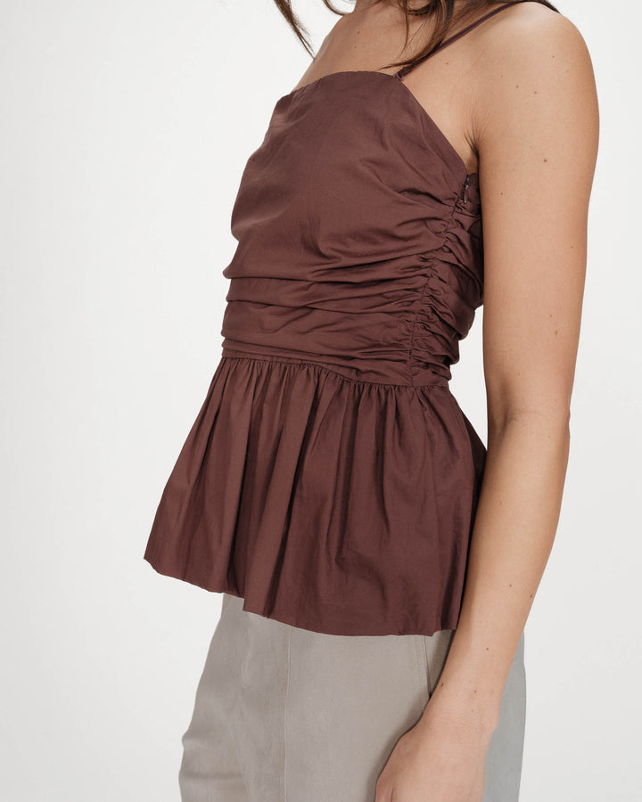 Top péplum bustier à encolure carrée chocolat Valo