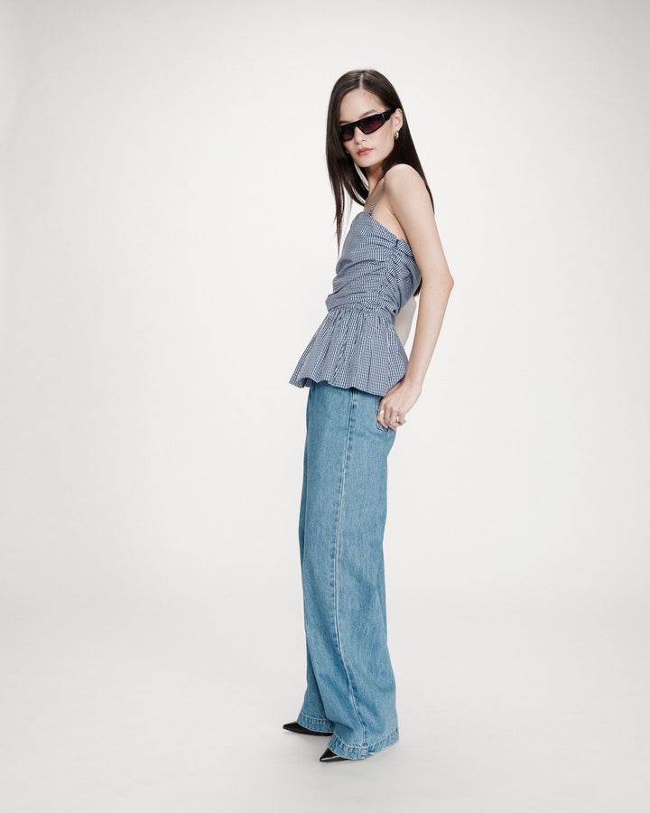 Top péplum bustier à encolure carrée marine Valo