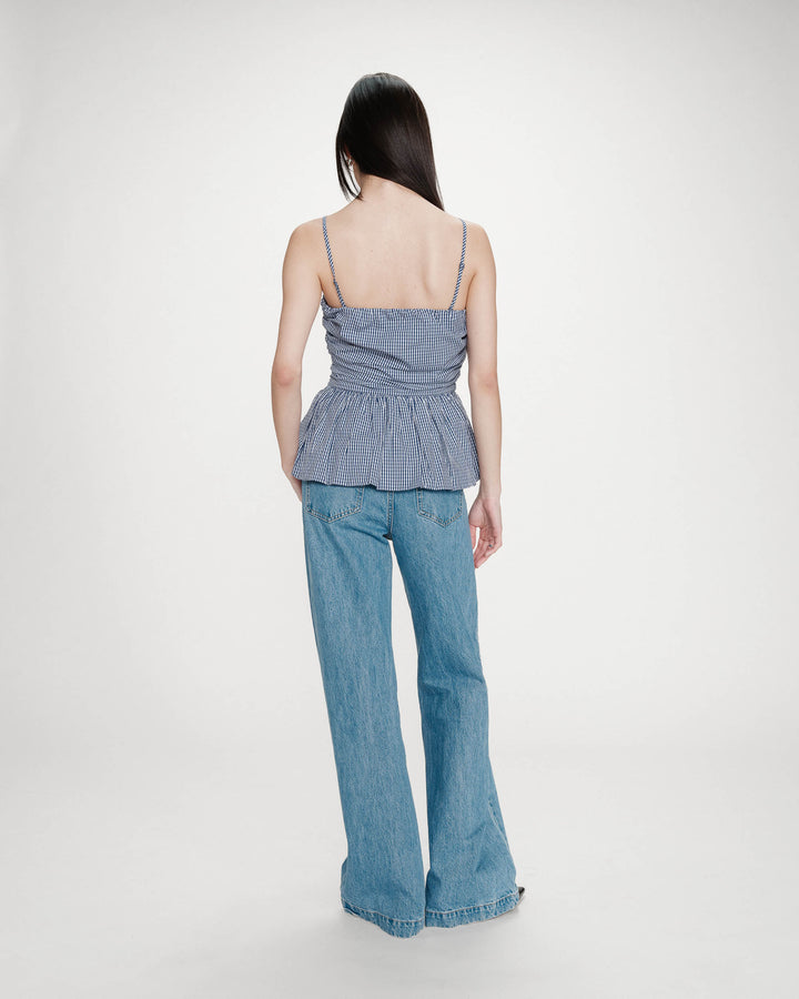 Top péplum bustier à encolure carrée marine Valo