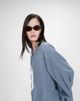 Blouse à carreaux en coton col V oversize marine Varry