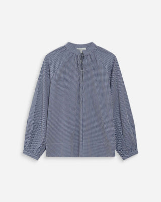 Blouse à carreaux en coton col V oversize marine Varry