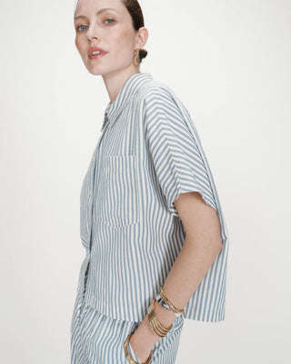 Chemise large à rayures manches courtes bleuet Vercia