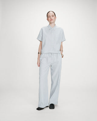 Chemise large à rayures manches courtes bleuet Vercia