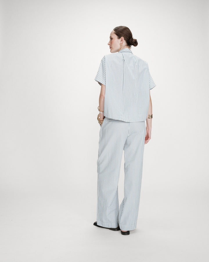 Chemise large à rayures manches courtes bleuet Vercia