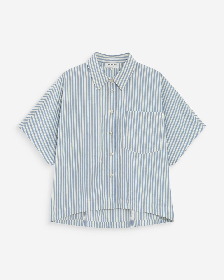 Chemise large à rayures manches courtes bleuet Vercia