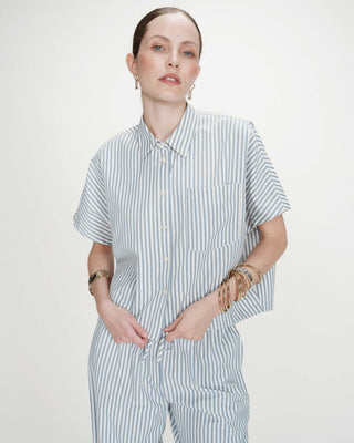 Chemise large à rayures manches courtes bleuet Vercia
