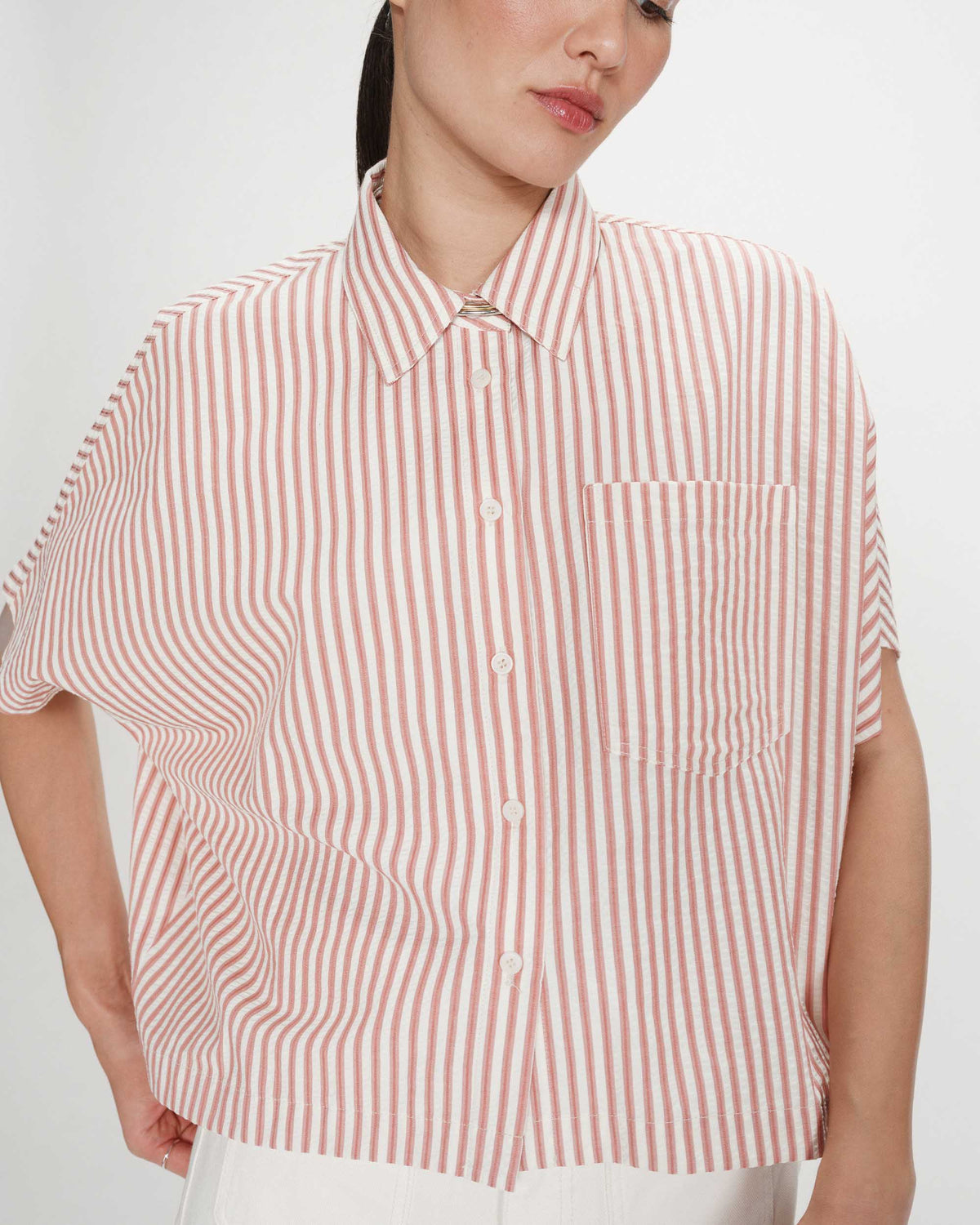 Chemise large à rayures manches courtes corail Vercia