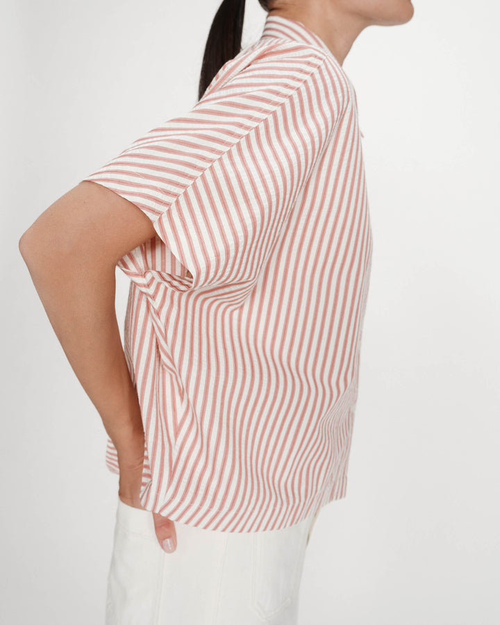 Chemise large à rayures manches courtes corail Vercia