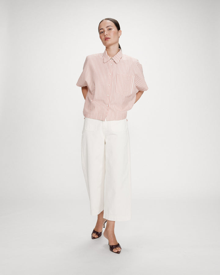 Chemise large à rayures manches courtes corail Vercia