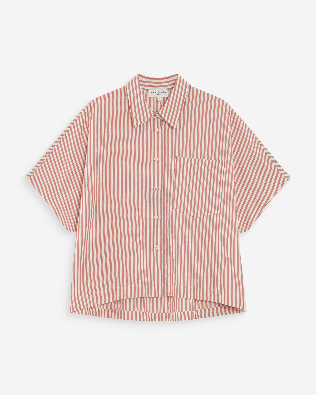 Chemise large à rayures manches courtes corail Vercia