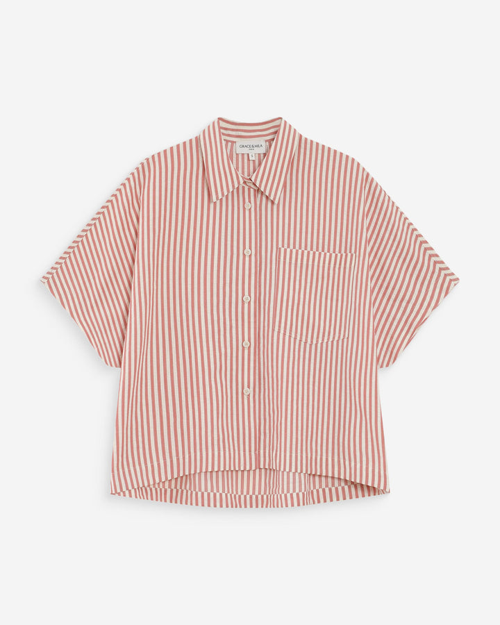 Chemise large à rayures manches courtes corail Vercia