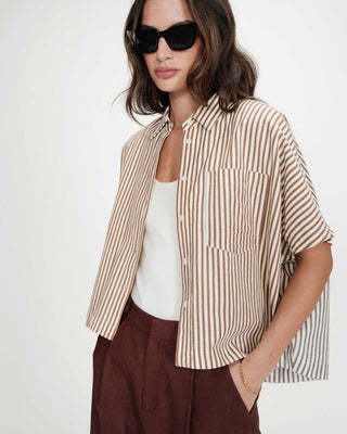 Chemise large à rayures manches courtes mocha Vercia