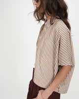 Chemise large à rayures manches courtes mocha Vercia